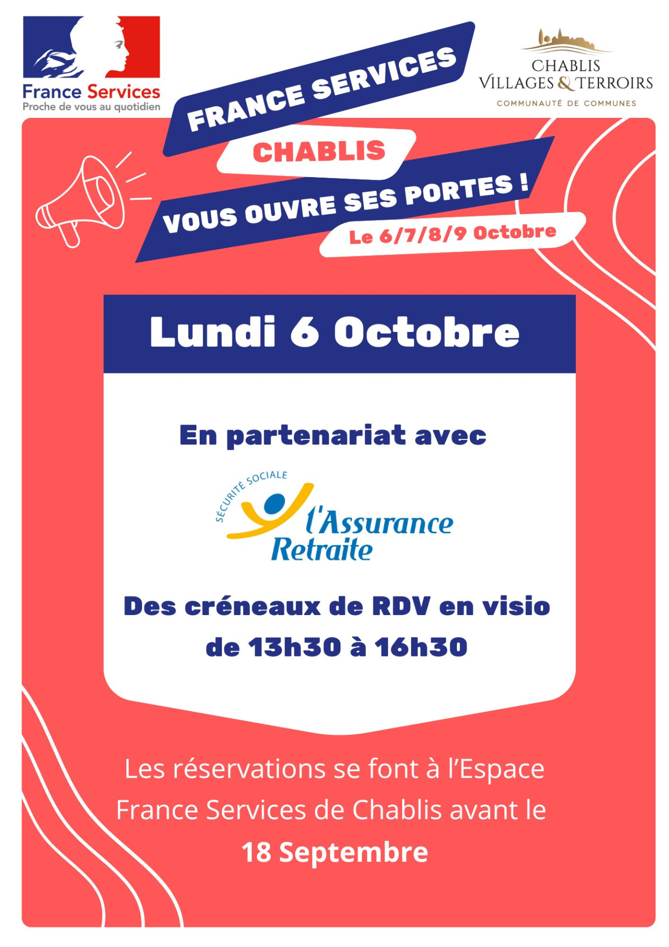 affiche sur fond rouge annonce visio 6/10/25 CARSAT à Chablis