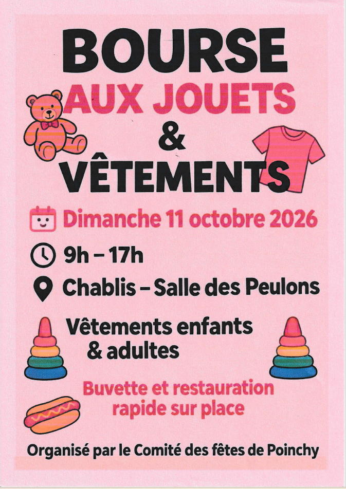 Affiche du comite des fetes de poinchy bourses aux jouets et vêtements