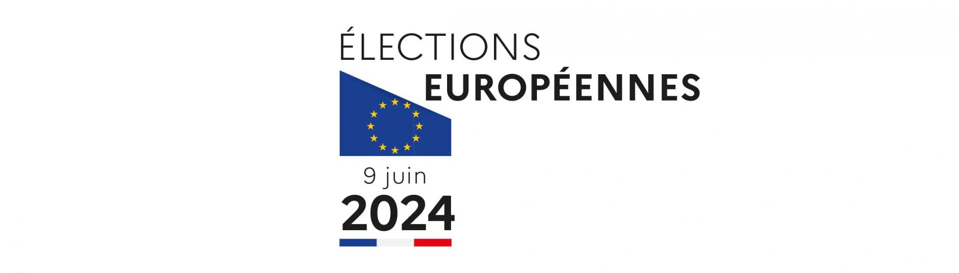 Bannière blanche avec drapeau européen annonçant la date d'election