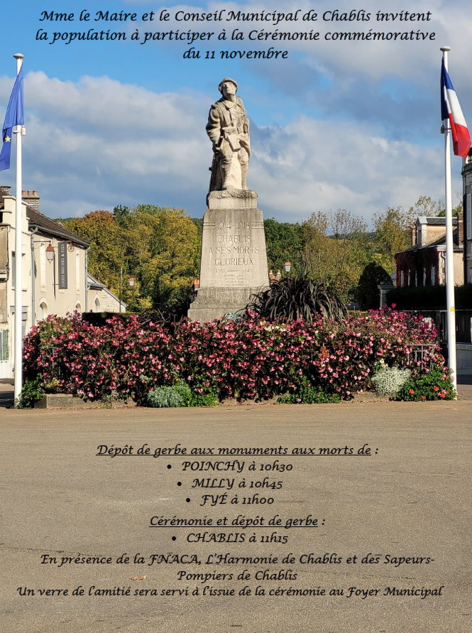affiche photographie monument aux morts annonce cérémonie commémorative du 11 novembre