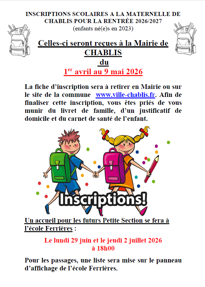 AFFICHE INSCRIPTION ECOLE 2026 2027