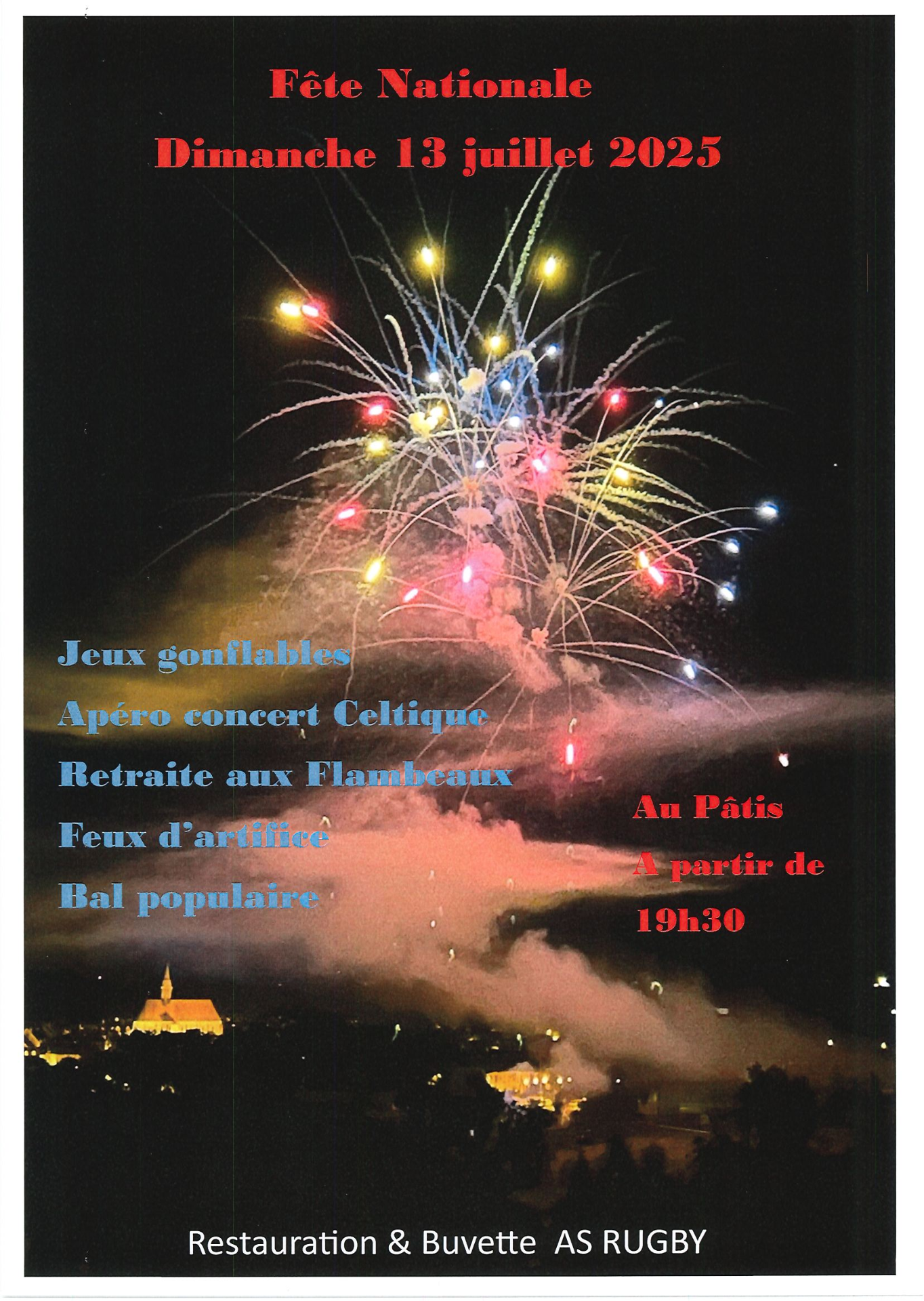 Affiche photographie feux d'artifice sur chablis avec collégiale illuminée