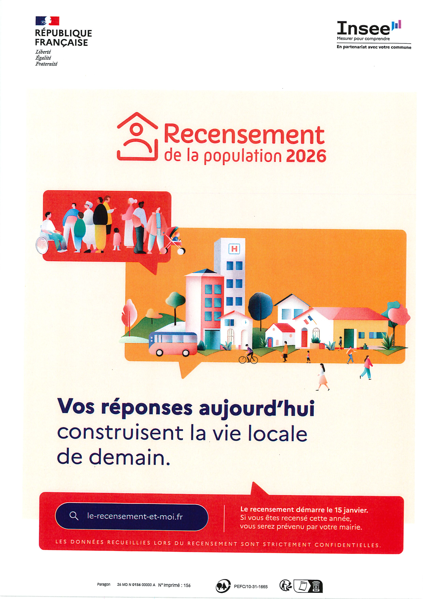 affiche annoçant recensement de la population du 15/01 au 14/02