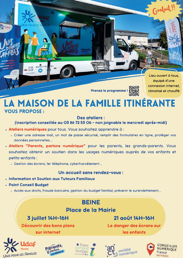 affiche présentant les ateliers avec photo du camion