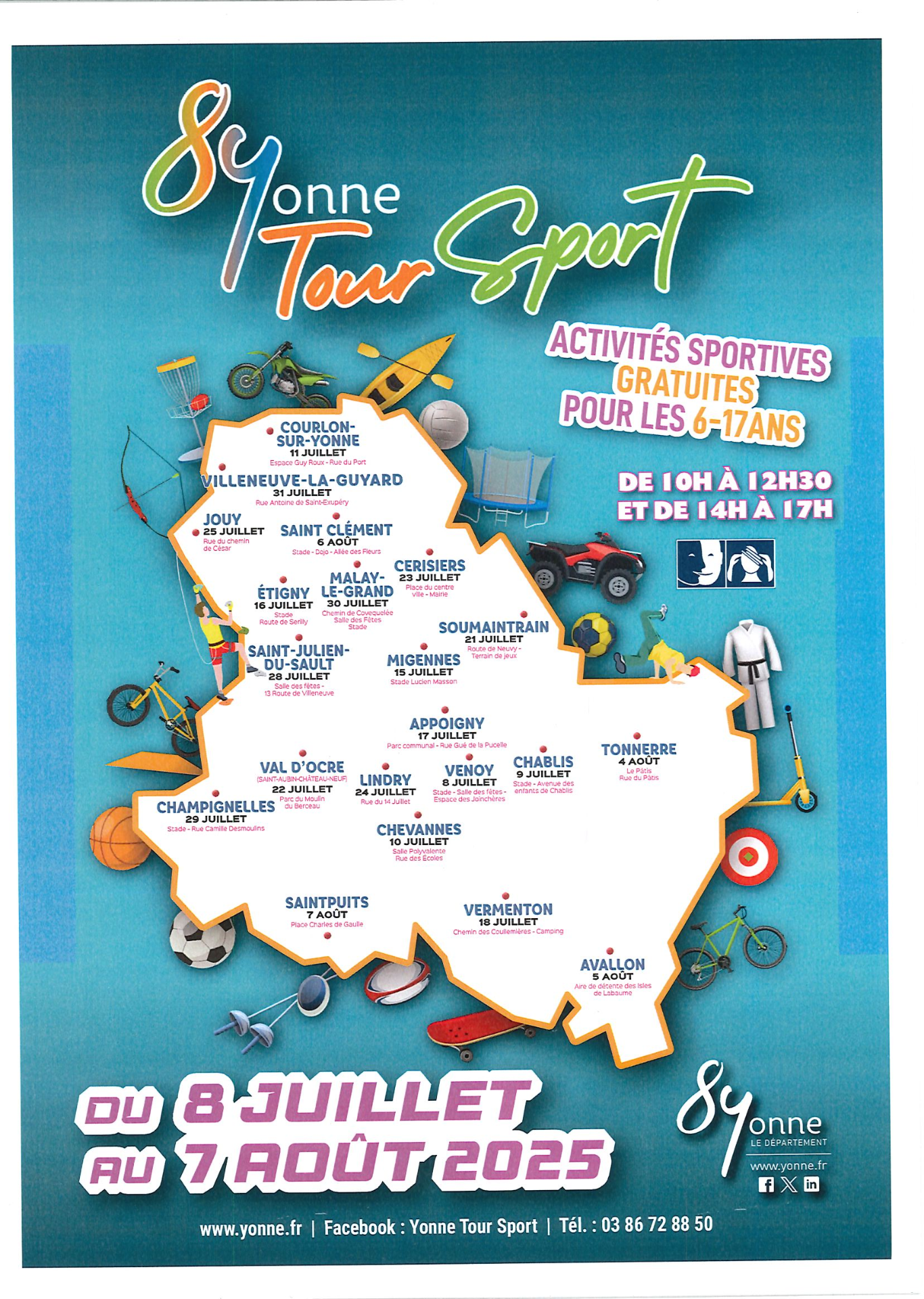 affiche représentant le departement avec les différentes villes étapes et dates