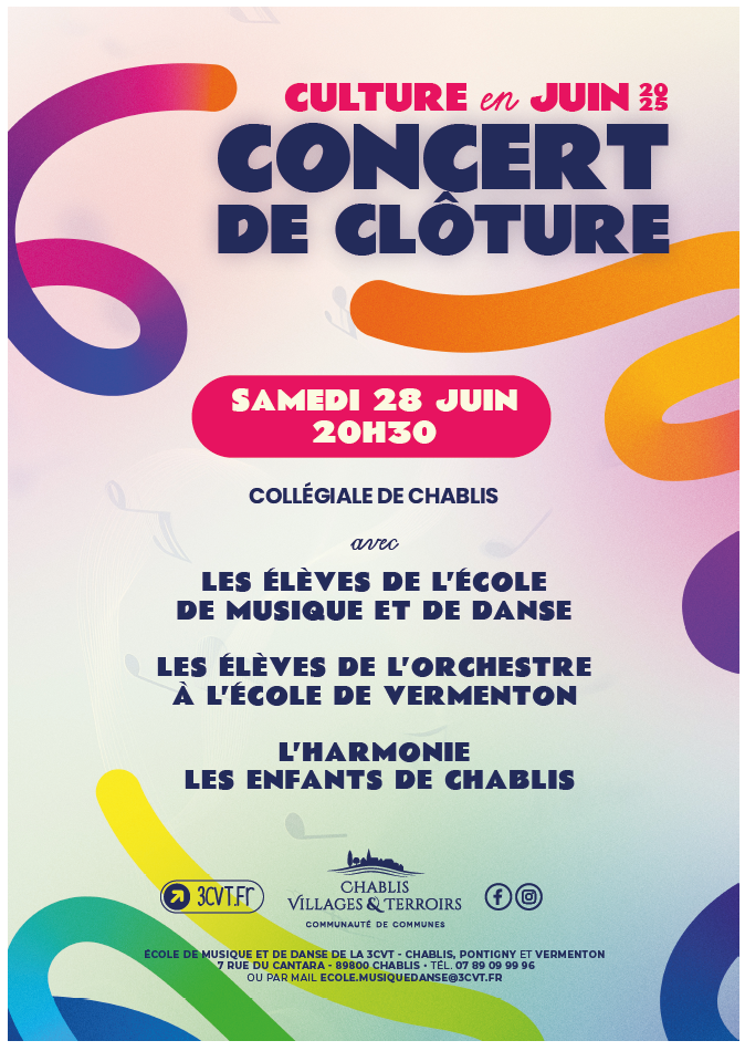 Affiche multicolor concert de cloture de l'Harmonie à la collégiale