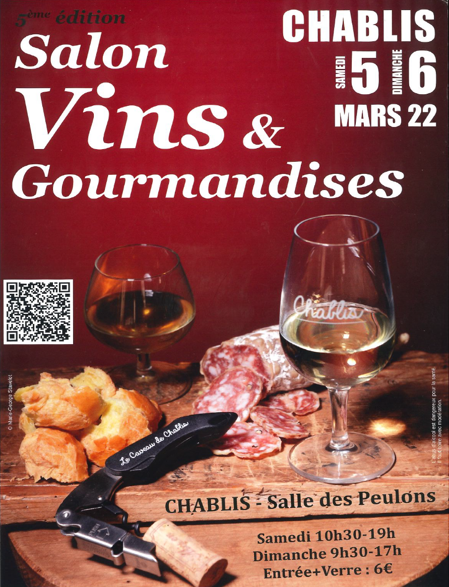 Affiche sur fond rouge avec deux verres, charcuterie, gougère et limonadier