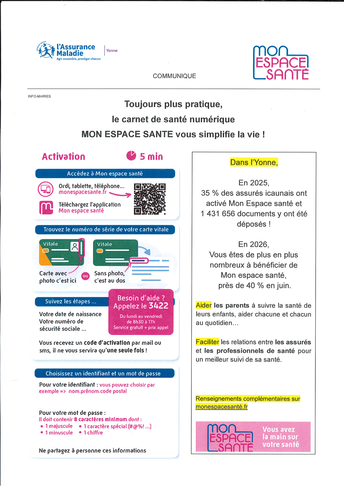 AFFICHE CPAM INFOS CARNET DE SANTE NUMERIQUE